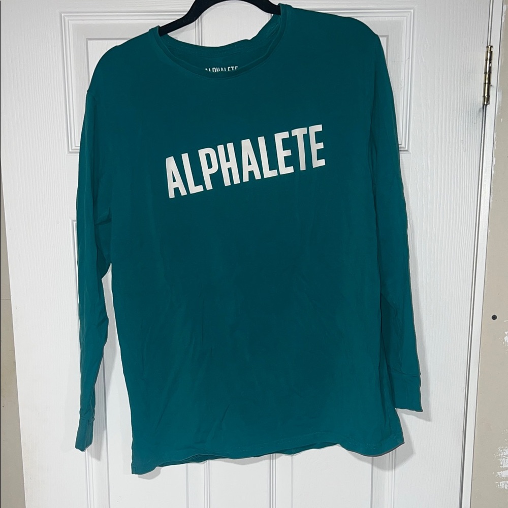 Alphalete Men’s Long Sleeve – Teal Green Athletic Gym Shirt Size Large